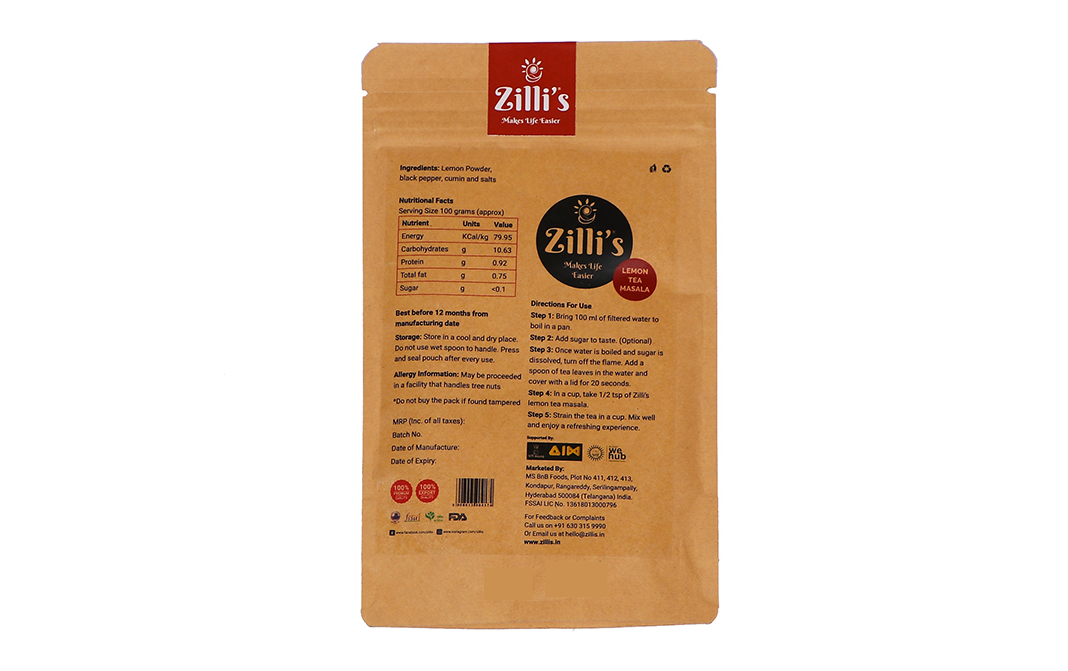 Zilli's Lemon Tea Masala    Pack  100 grams